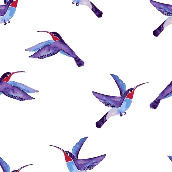Nahtloser Aquarell-Hintergrund mit Vögeln und Blumen — Stockvektor