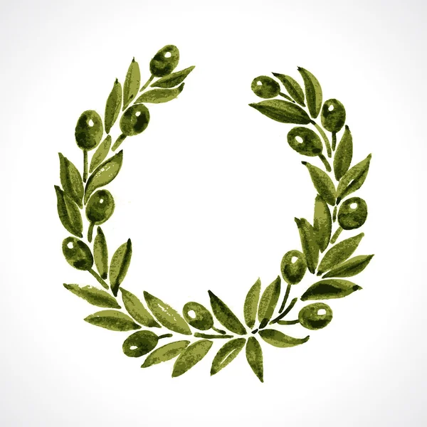 Corona de laurel Aquarelle y rama de olivo — Vector de stock