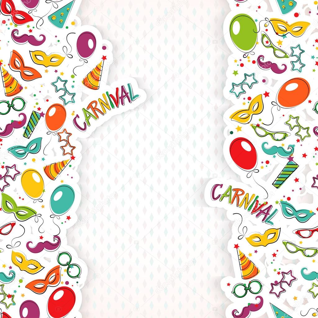 Festive page with carnival icons and objects