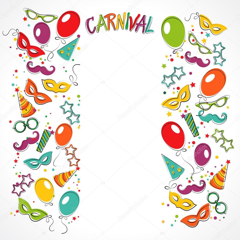 Festive page with carnival icons and objects