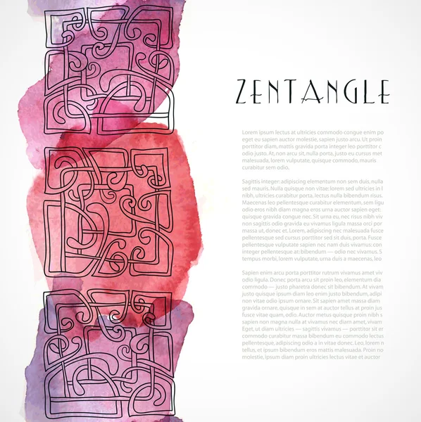 Élément Zentangle avec des taches d'aquarelle brillantes — Image vectorielle