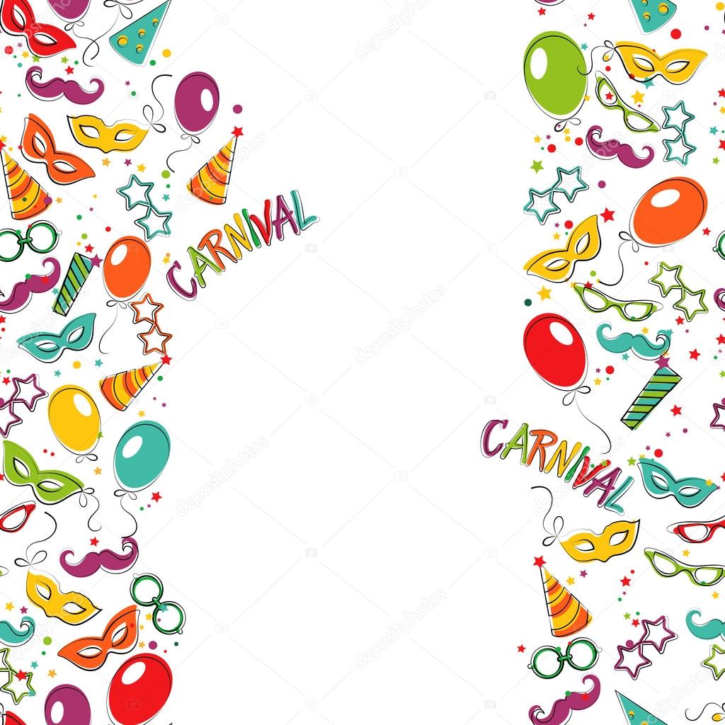 Festive page with carnival icons and objects