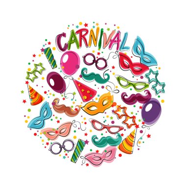 Karnaval simgeler ve nesnelerle şenlikli sayfa