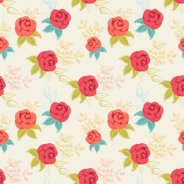 pattern with of red and pink roses