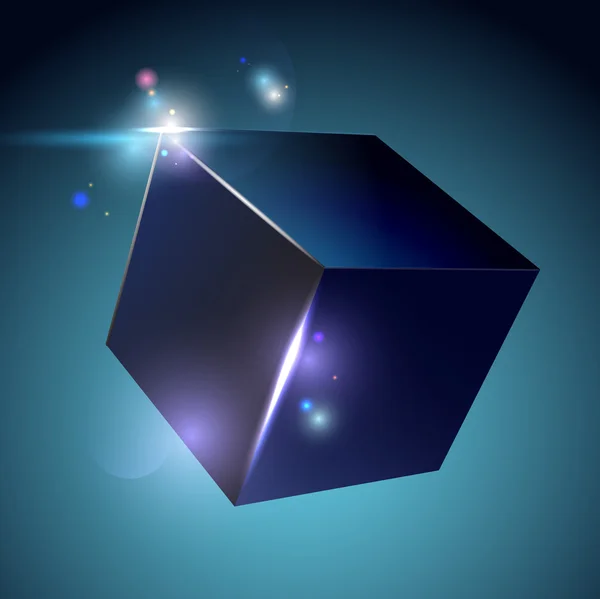 Cube on blue with lights — Stock Vector