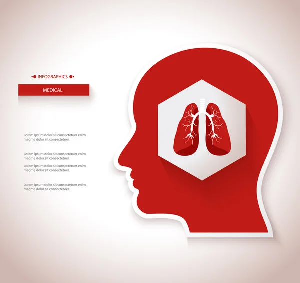 Testa umana rossa con polmoni — Vettoriale Stock
