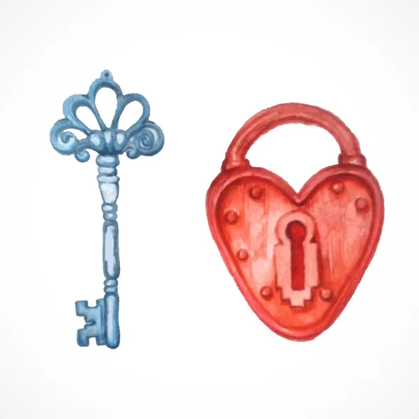 Watercolor  key and lock — Stockový vektor