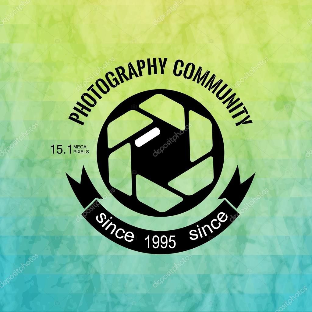 Vector collection of photography logo templates. Photo cam logotypes. Bright colored geometric background.