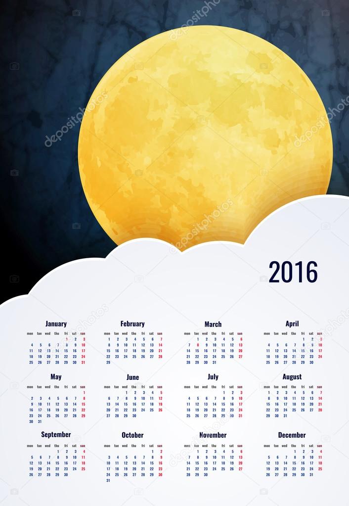 calendar design with moon and stars