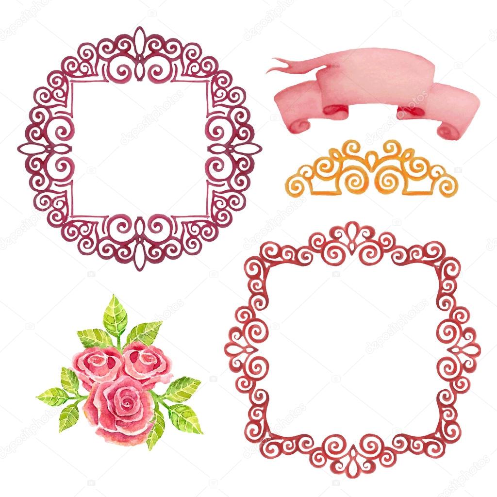 frames and ribbons for a romantic design ストックベクター