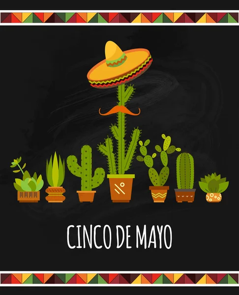 Carte de vacances mexicaine avec cactus — Image vectorielle