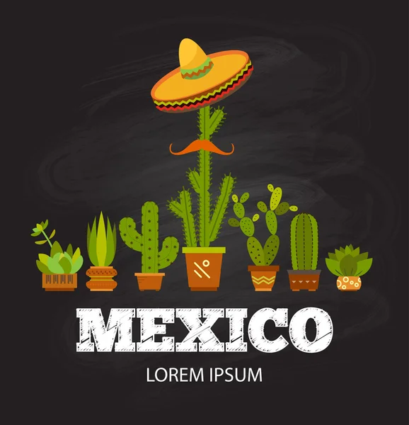 Kartu dengan kaktus mexican kartun - Stok Vektor