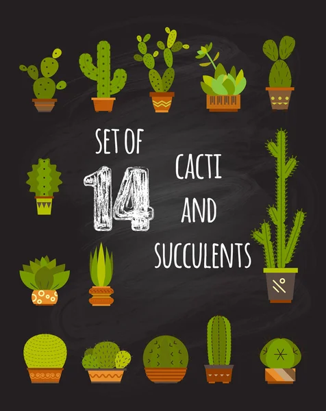 Conjunto de cactus de dibujos animados a color — Vector de stock