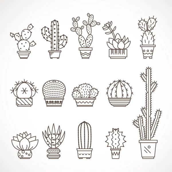 Uppsättning av geometriska kaktusar, kaktus växter — Stock vektor