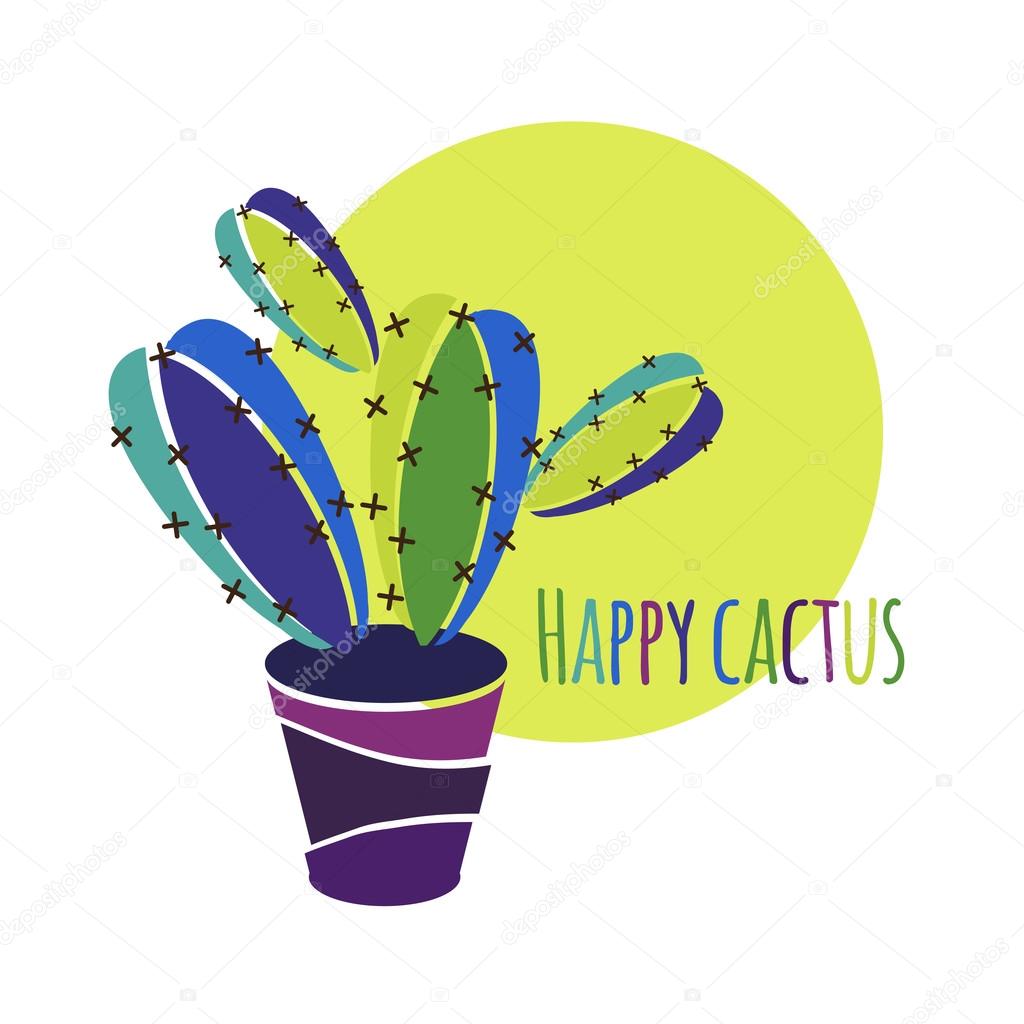 Cartoon cactus card. happy cactus. vector illustration