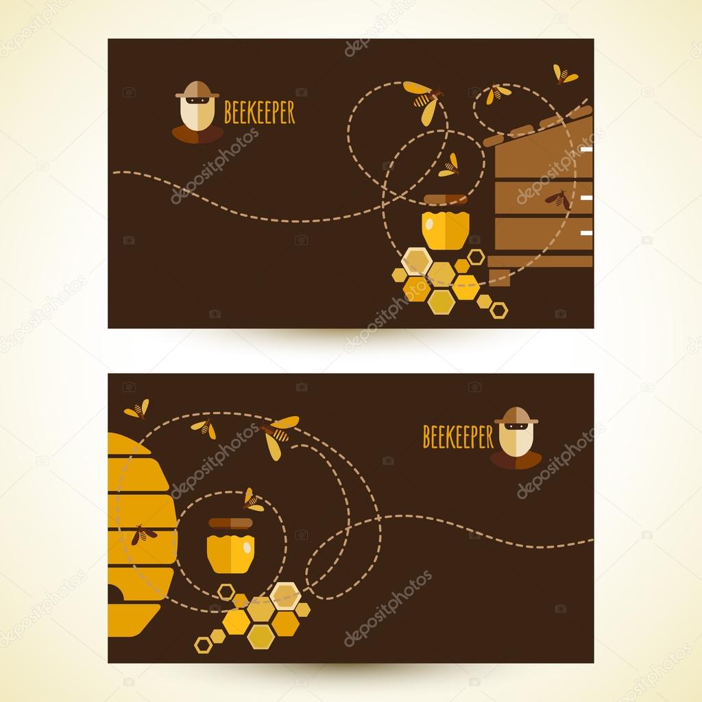 Set of banners with beekeeper and bees. vector illustration