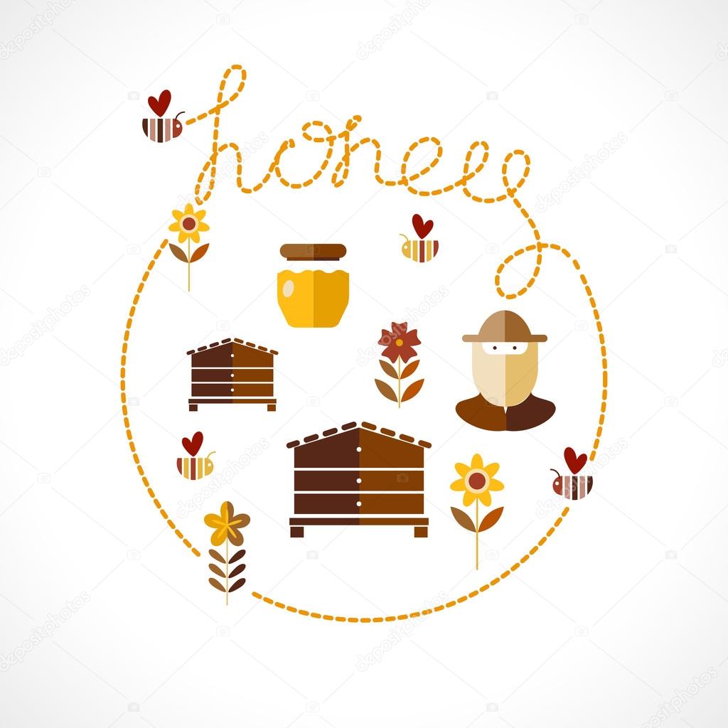 Honey production icons. vector illustration
