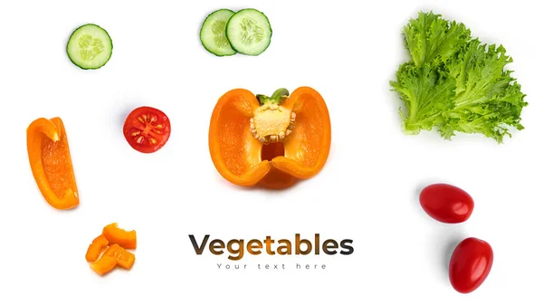 Vegetables isolated on white background. Long header banner format. Panorama website header banner. — Stock Photo, Image