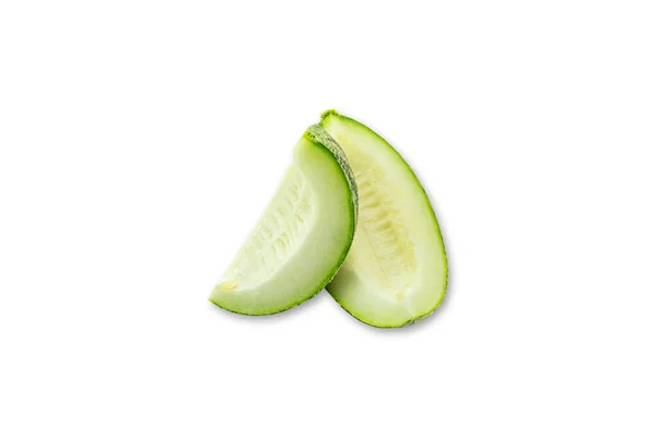Skivad Melon Vit Bakgrund Den Ovanliga Färgen Melonen Högkvalitativt Foto — Stockfoto