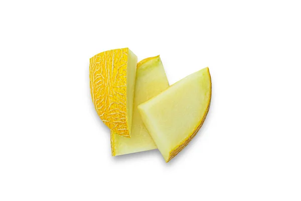 Melone Giallo Affettato Fondo Bianco Foto Alta Qualità — Foto Stock