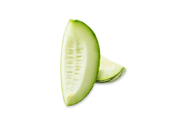 Melone Scheiben Geschnitten Auf Weißem Hintergrund Die Ungewöhnliche Färbung Der — Stockfoto