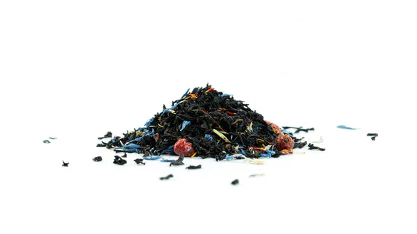 Banda Czarnych Liści Herbaty Owocami Białym Tle Wysokiej Jakości Zdjęcie — Zdjęcie stockowe