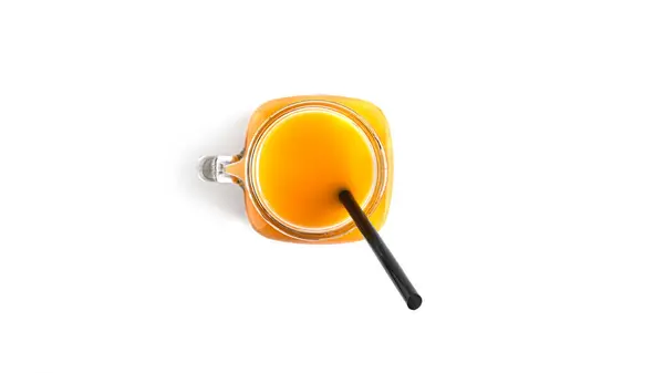 Orangensaft Glas Auf Weißem Hintergrund Blick Von Oben Hochwertiges Foto — Stockfoto