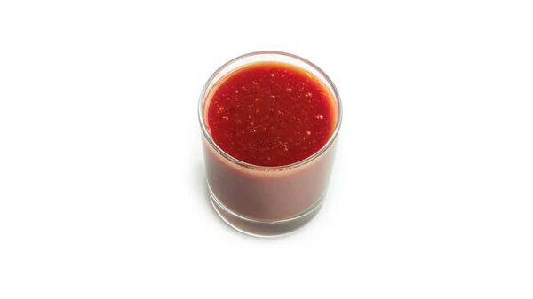 Ένα Χαμηλό Διάφανο Ποτήρι Χυμό Ντομάτας Λευκό Φόντο Υψηλής Ποιότητας — Φωτογραφία Αρχείου