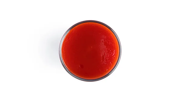 Tomatjuice Glas Vit Bakgrund Utsikt Uppifrån Högkvalitativt Foto — Stockfoto