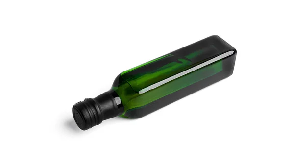 Groene Glazen Fles Met Olijfolie Geïsoleerd Witte Achtergrond Hoge Kwaliteit — Stockfoto