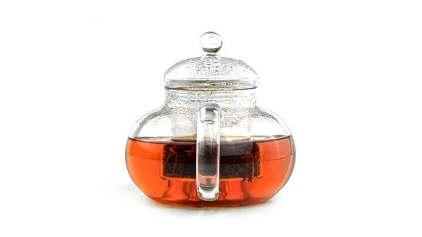 Transparente Teekanne Mit Tee Auf Weißem Hintergrund Hochwertiges Foto Hochwertiges — Stockfoto