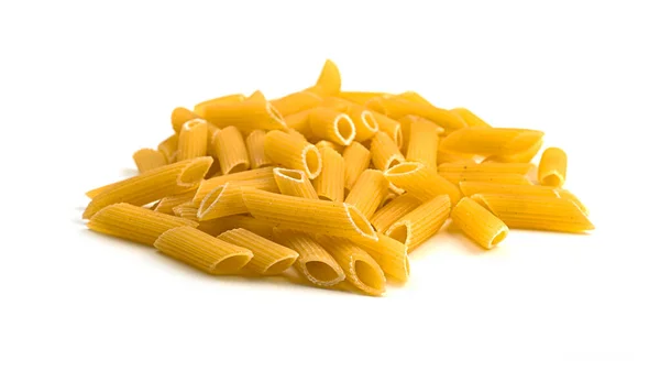 Raw Penne Rigate Form Der Italienischen Pasta Auf Weißem Hintergrund — Stockfoto