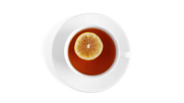 Белый Чашка Чаем Блюдце Белом Фоне Вид Сверху Высокое Качество — стоковое фото