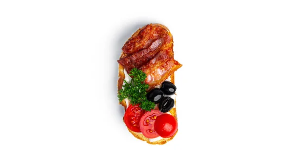 Bruschetta Bacon Vegetables White Background High Quality Photo — Stock Photo, Image