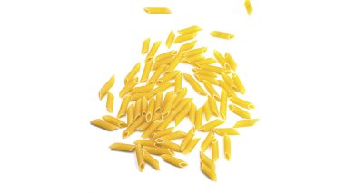 Beyaz arka planda çiğ makarna şeklinde İtalyan makarna. Yüksek kalite fotoğraf