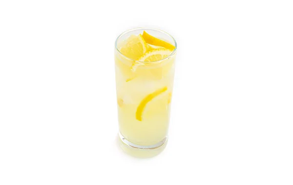 Verre Avec Limonade Citron Glace Sur Fond Blanc Photo Haute — Photo