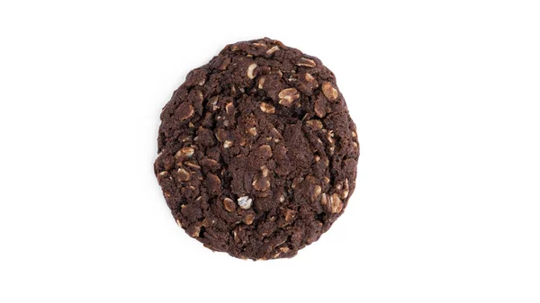 Шоколадное Овсяное Печенье Изюмом Кокосом Белом Фоне Вид Сверху Высокое — стоковое фото