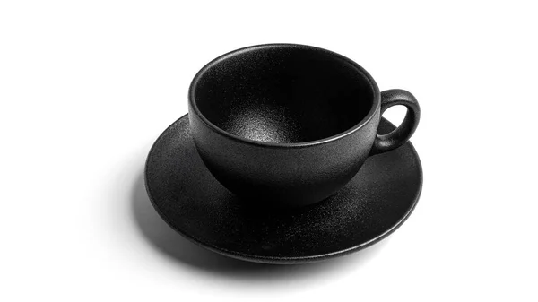 Empty Black Cup Saucer White Background High Quality Photo — Stock Photo, Image