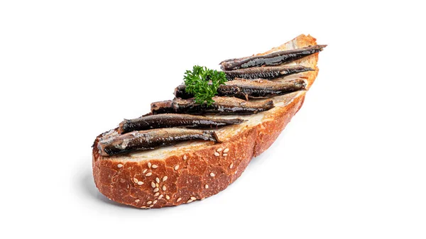 Sandwich with sprats isolated on white background. High quality photo — Stock Image Sandwich Sprats Isolated White Background High Quality Photo Royalty Free Stock Images