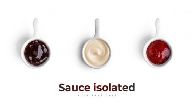 Beyaz arka planda izole edilmiş soslar. Yüksek kalite fotoğraf
