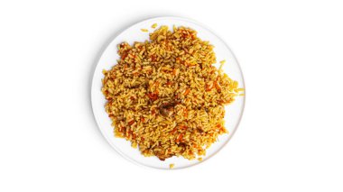 Pilaf beyaz arka planda izole edildi. Yüksek kalite fotoğraf