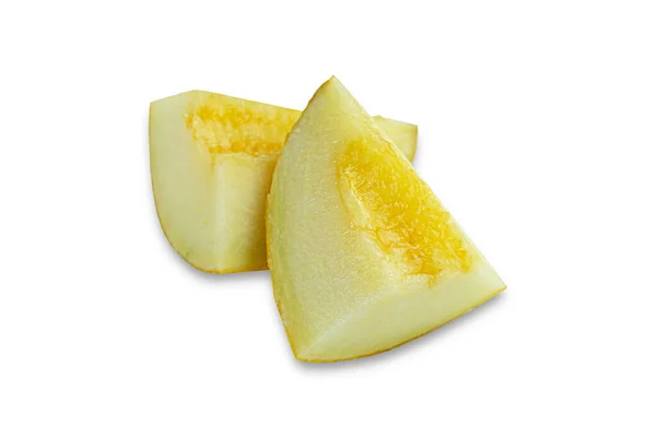 Melone Giallo Affettato Fondo Bianco Foto Alta Qualità — Foto Stock