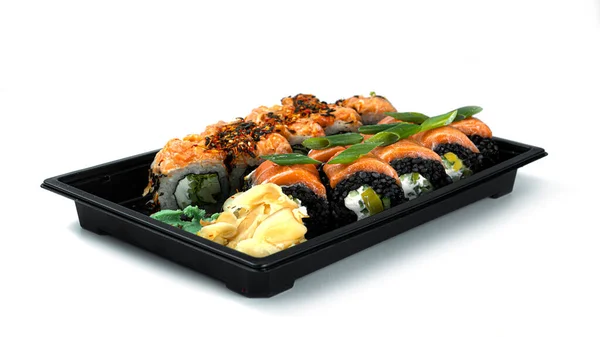 Sushi Fehér Alapon Gurul Japán Konyha Kiváló Minőségű Fénykép — Stock Fotó