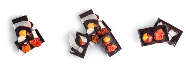 Ciocolată Crudă Fructe Uscate Nuci Fundal Alb Fotografie Înaltă Calitate — Fotografie, imagine de stoc