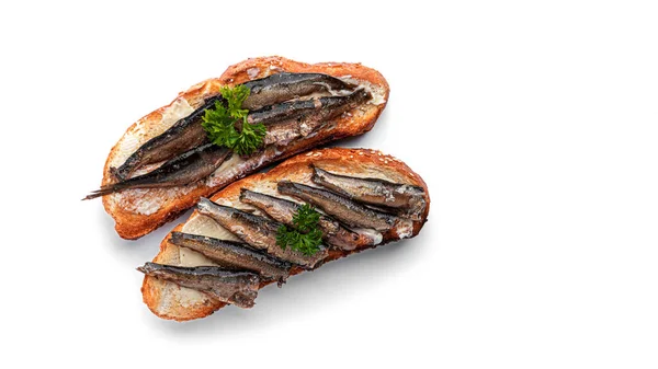 Sandwich with sprats isolated on white background. High quality photo — Stock Image Sandwich Sprats Isolated White Background High Quality Photo Royalty Free Stock Images