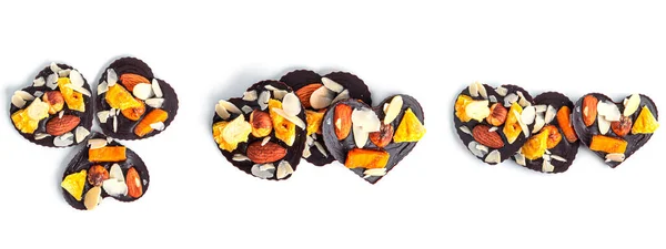 Raw Heart Shaped Chocolate Dried Fruits Nuts White Background High — Stock Photo, Image