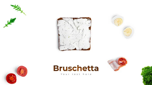 Bruschetta Com Diferentes Recheios Fundo Branco Legumes Carne Queijo Bruschetta — Fotografia de Stock