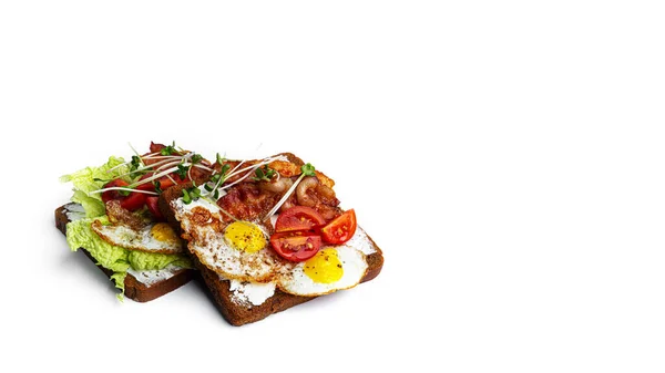 Bruschetta Con Diferentes Rellenos Sobre Fondo Blanco Verduras Carne Queso — Foto de Stock