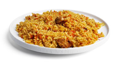 Pilaf beyaz arka planda izole edildi. Yüksek kalite fotoğraf