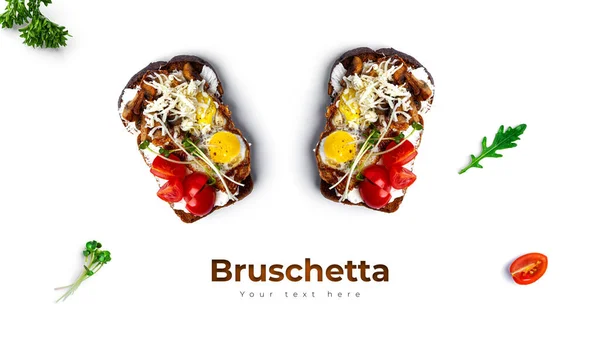 Bruschetta Mit Verschiedenen Füllungen Auf Weißem Hintergrund Bruschetta Mit Gemüse — Stockfoto